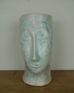 Osłonka ceramiczna "Modiglani" mała biała/turkus